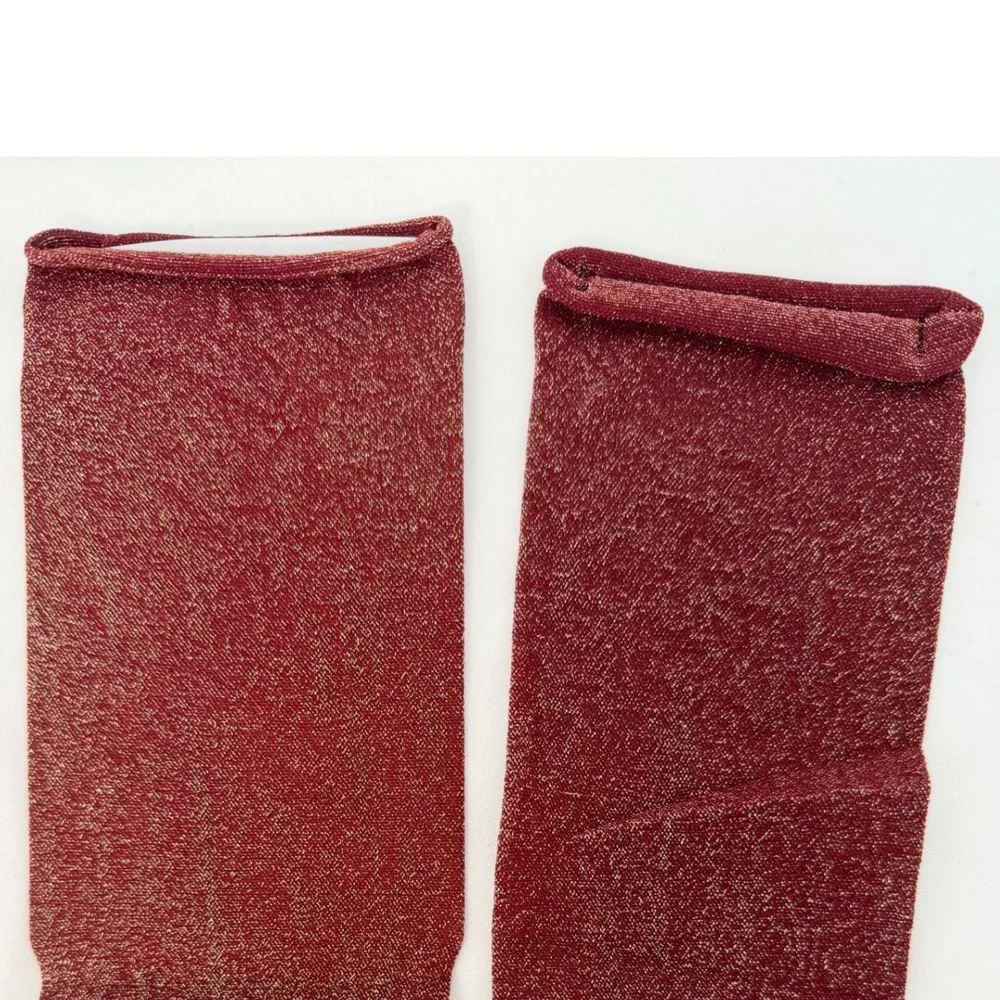 Burgundy‎ Red Metallic Gold Shimmer Sparkle Ankle Socks Calf OS Glam Chic 104-09